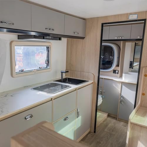 All-Terrain Camping Trailer for Sale, Heavy Duty Travel Trailer with Kitchen & Bathroom, Waterproof Enclosed，Lightweight Easy Tow Camper for Road Trips, Hiking & Commercial Use - Thumbnail 4