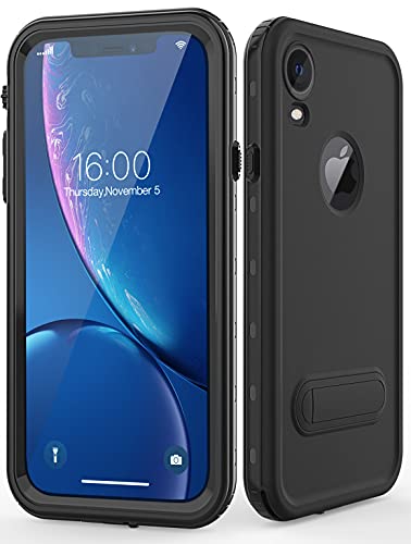 Diverbox for iPhone xr Case Waterproof Shockproof Dustproof IP68 Full-Body Sturdy with Kickstand Case Built-in Screen Protector Underwater Full Sealed Cover Protective for iPhone xr (Black)