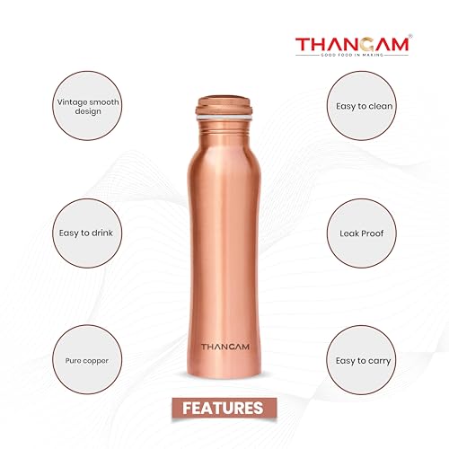 Image of Thangam Copper Water Bottle - 950 ml | Pure Copper | Leak Proof & Durable | BPA Free | Ayurvedic Health Benefits | Eco-Friendly Reusable Water Bottle