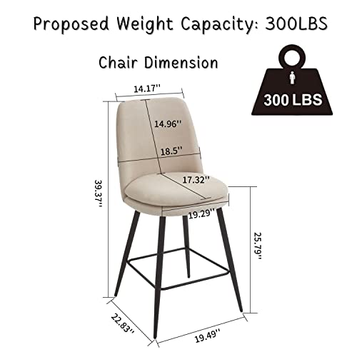 Dragon Gate 26'' Counter Height Bar Stools Set Of 2, Modern Beige Upholstered Counter Stools With Seat Cushion & Metal Legs For Dining Room Kitchen Island, Home Bar #TOP2