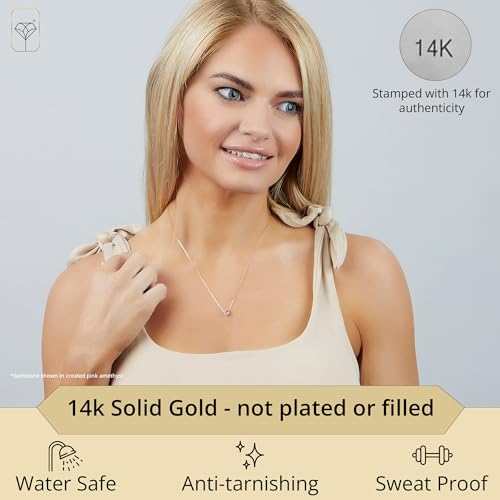 MAX + STONE Mini Solid 14k Yellow or White Gold Bezel Set Gemstone Heart Pendant Necklace for Women with Spring Ring Clasp 5mm Birthstone Necklace2