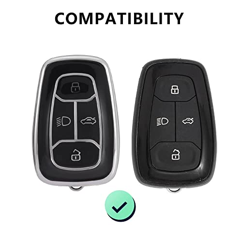 Image of Keyzone TPU Car Key Cover and Keychain Compatible for: Tata Nexon, Harrier, Tigor, Safari, Altroz, Punch Smart Key (Silver Black with Silver Black Keychain)