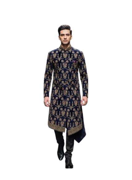 jk faishon Men’s Navy Blue Embroidered Sherwani | Premium Wedding Ethnic Wear for Men | Designer Indo Western Traditional Outfit-picture-13