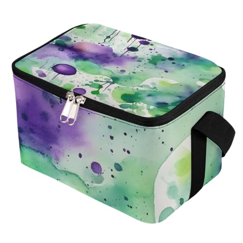 Lunch Bags for Women Men 9 Cans,Paint Splatters Hot & Cold Food Delivery Bag Insulated Grocery Bag Insulated Lunch Box Purple Green Dots Cooler Bag for Office Work Picnic Beach