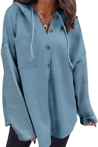 Image of SHEWIN Women Oversized Hooded Sweatshirt Loose Fit Casual Button Hoodies with Pocket 2026
