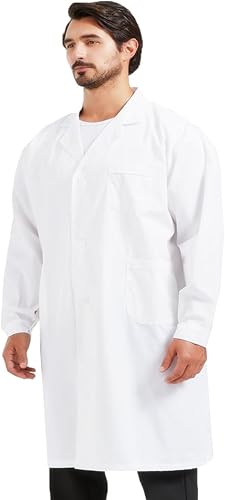 Miniatura 5 de GDEOUP Abrigo de laboratorio profesional para hombre, manga larga, polialgodón de manga larga, blanco científico médico abrigo de laboratorio