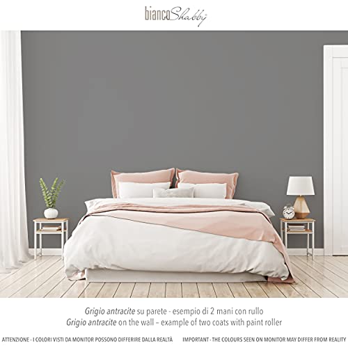 bianco Shabby® Grigio Antracite (Anthrazitgrau) - (500 ml) Chalk Paint Kreidefarbe auf Wasserbasis für alle Oberflächen – geruchsneutral, einfach zu verarbeiten, extra matt