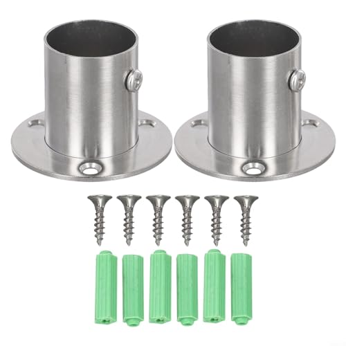 Yuanpgky Soportes para barra de armario, paquete de 2 soportes de acero inoxidable con brida de tubo redondo de 28 mm, 32 mm, para montaje en techo o pared, riel de ropa en casa o (28 mm)