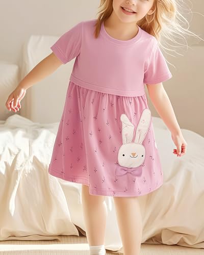 Image of Girls Cotton Long Sleeve Casual Cartoon Appliques Striped Jersey Dresses