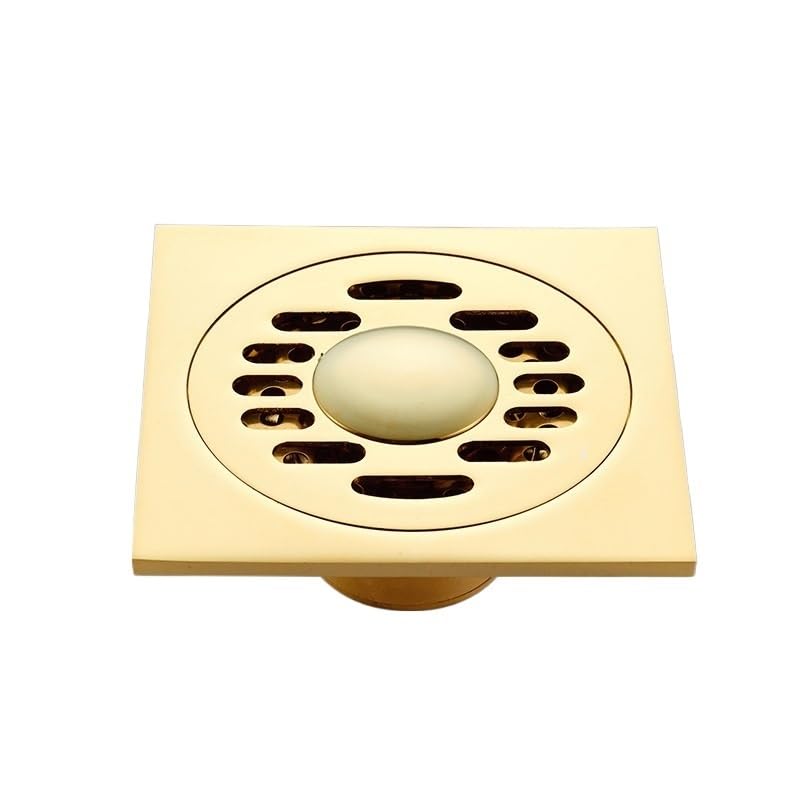 Siphon De Sol Drain de Douche doré Sol Salle Bain déchets Machine à Laver carré Couvercle crépine Grille vidange(Golden B2)