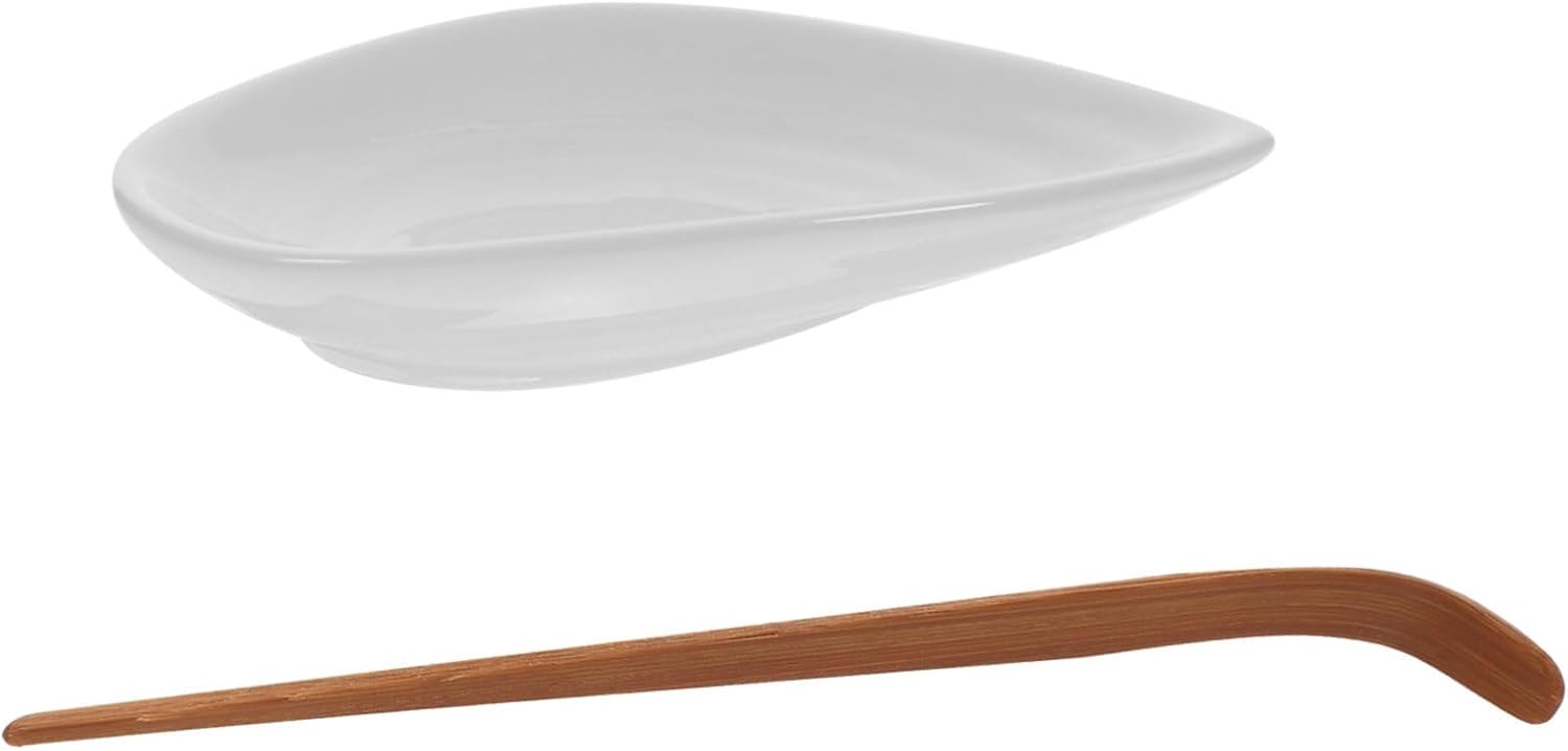 Ceramic Tea Leaf Scoop and Holder Set Non-handle Tea Accessories for Loose Leaf and Condiments Lightweight and for Chinese Ceremony and Daily Use