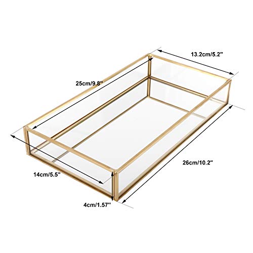 Homtone Badezimmertablett 25cm, Gold Glastablett Tablett Dekotablett Retro Spiegeltablett, Glass Kosmetik Organizer Aufbewahrung Tablett für Schminktisch Dekor (25 x 14 x 4 cm)