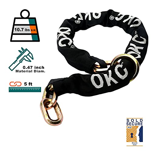Okg Maximum Security Chain, 10 Lbs, 5 Ft X 15/32 Inch Thick Cut Proof Chain With Hardened Manganese Steel Heavy Duty Cinch Chain Anti-Theft Hexagonal Chain For Motorcycles, Trailers, And Properties #TOP1