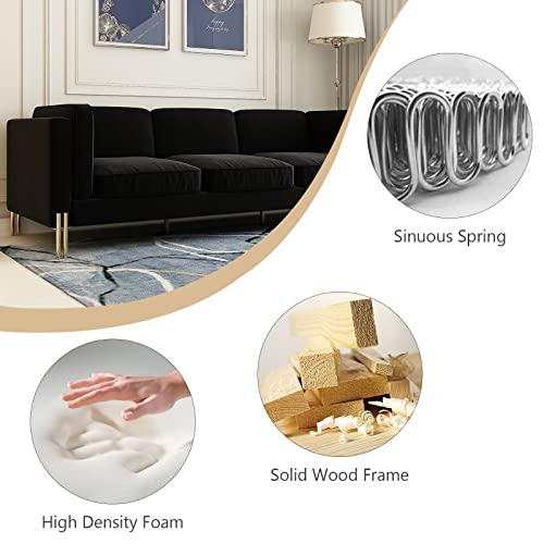 Hommoo 94" W 3 Seat Couch Mid Century Velvet Sofa With Metal Gold Legs Chesterfield With Removable Cushion Comfortable Sofa Couch For Small Apartment Living Room Bedroom Black #TOP3