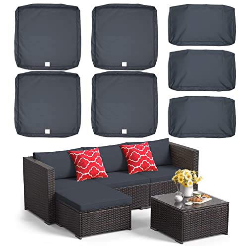 7Pack Outdoor Patio Cushions Pillows Replacement Covers Fit For 3 Or 5 Pieces 4-Seater Wicker Rattan Furniture Conversation Set Sectional Sofa Chair,Water-Resistant Fadeless,Dark Grey-Covers Only #TOP26