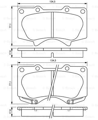 Technical drawing with dimensions of Bosch BP1064 brake pads