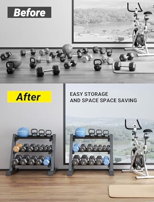 YOLEO Dumbbell Rack - 3 Tier & 5 Tier Compact Weight Rack for Dumbbell, Kettlebell, Barbell, Heavy Duty Weight Storage Organizer, Space-Saving Dumbbell Storage Stand Holder for Home Gym - 1100LBS Capacity (Rack Only)