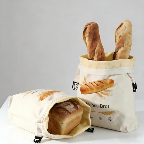 alasemo Wiederverwendbare Brotbeutel Bienenwachs mit Standboden 2 Stück Brotsack zum frischhalten Mehrere Dichtungen Reißverschluss Klickverschluss Brotaufbewahrung 2Größen L 35×25×10cm&S 31,5×21×10cm