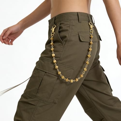 Image of PINKPIN Unisex Dice Pants Wallet Chain with Dice for Jeans, Wallets, and Belts, Punk Rock and Casual Streetwear Clothing Accessories Gold