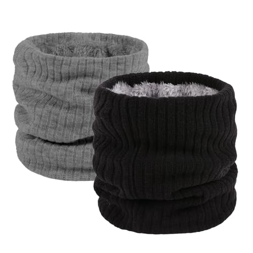 ATSNOSH 2 Piezas Braga para Cuello Invierno para Hombre Mujer, Bufanda Tubular, Bufanda Invierno, Engrosado Calentador de Cuello Térmica, Braga Cuello Moto Elasticidad Multifunción (Negro + Gris)