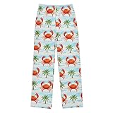MFTJYO Pajama Pants Crab Coconut Tree Pattern Long Lounge Pj Pants Soft Pajama Bottoms Elastic Waist with Pockets