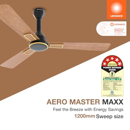 Image of LEDVANCE Aero Master Maxx Bldc Fans Ceiling 1200mm With Remote | Ceiling Fan for Living Room | 5 Star Ceiling Fan | 50% Energy Saving | 100% Copper Winding | Reverse Mode | 3 Yr Warranty- Wooden Black