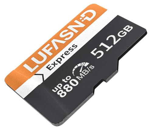Lufasnd 512GB microSD Express Card, Up to 880MB/s Read & 600MB/s Write Memory Card, Ultra-Fast Performance for Nintendo Switch 2, ROG Ally, Steam Deck, Gaming, 4K/8K Video and Pro Cameras