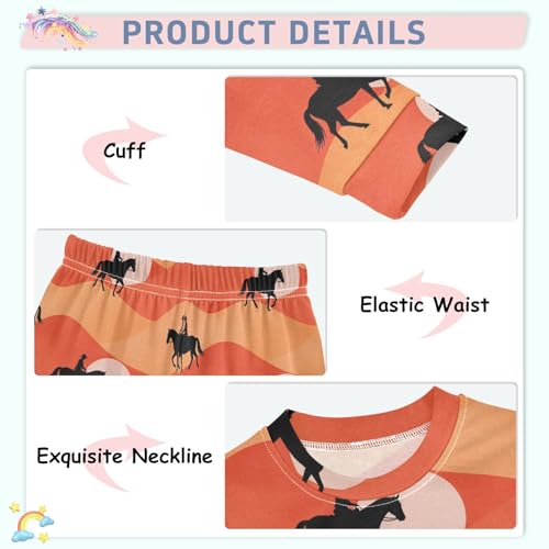Pajama Sets Long Sleeve Horse Riders Waves Background Soft Comfy Sleepwear 2 Piece PJS 3-8T4