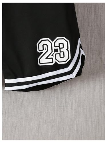 Boy's Striped Trim Running Workout Shorts Letter Graphic Elastic Waist Basketball Shorts4