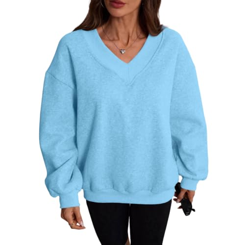 FULILYEO Womens V Neck Oversized Sweatshirt FleeceSweatshirt Winter Outfits - image 4