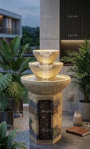 Image of Pillar Stone Look Fiber Fountain for Home Decor /Living Room /Hall /Office /Garden /Room Indoor Outdoor Fountain (50x 30 x 92 cm) (Pillar Stone)