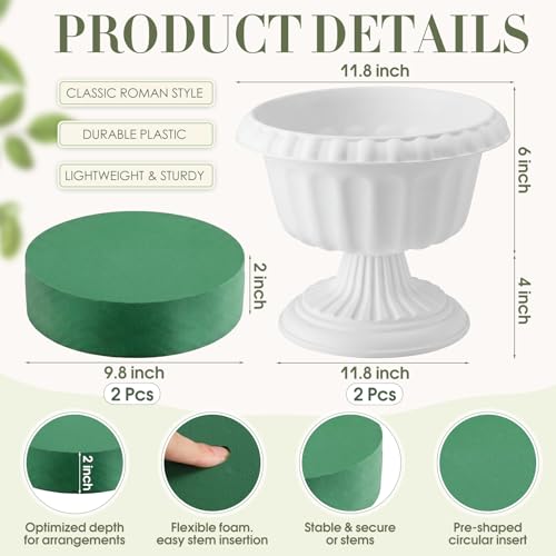 Mumufy 2 Pcs White Roman Urn Planter with 2 Pcs Floral Foam 12'' Flower Pot by Mumufy - Used condition - Image 2