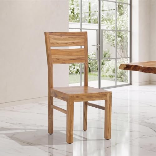 Image of Royaloak Jasper Teak Wood Dining Chair | Solid Teak Wood Dining Chair with Slatted Backrest | Durable Wooden Dining Seating for Home, W 17.71 X D 19.68 X H 39.37 Inches