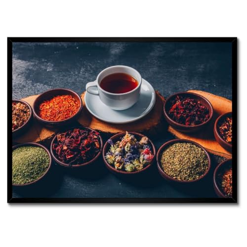 Poster Set de thés cadre blanc habillage mur vide cuisine 70x50