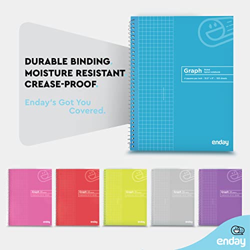 Image of Emraw Quad Ruled Notebook Spiral with 70 Sheets White Paper - Set Includes: Blue, Black, Yellow, & Green Covers (48 Pack)