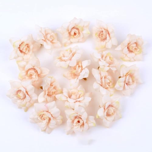 30 STK Kunstblumen Blumenköpfe Bunt Kunstblumen Köpfe Blumen Rosen Simulation Dekoration Blume Kopf Kunstblumen Künstliche Blütenköpfe Für DIY Basteln Hochzeit Party Home Deko,Beige