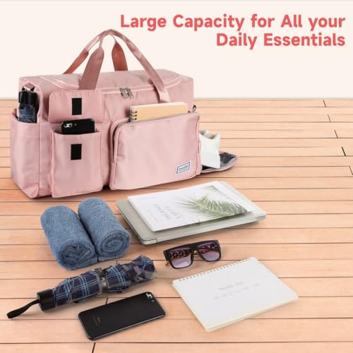 Duffel Travel Bag with Dry and Wet Compartments, Women's Waterproof Weekend Gym Bag, Overnight Tote with Shoe Area and Trolley Sleeve3