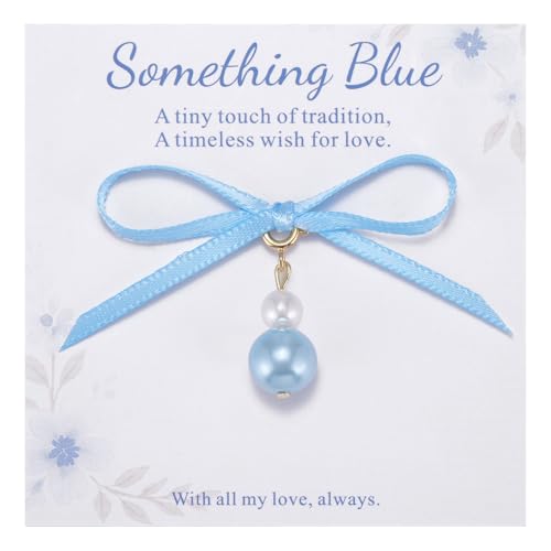 Image of MIXJOY Something Blue Gift for Bride, Wedding Day Bridal Blue Pearl Angel Wings Bouquet Garter Charm for Bride to Be