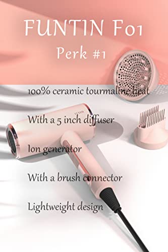 Funtin Hair Dryer, Blow Dryer With Diffuser 2023 Updated 1800W, Ionic For Women Curly 4C Thick Hair Pink #TOP4