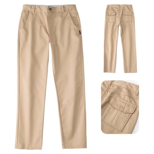 Kids School Uniform Dress Pants Solid Straight Leg Sweatpants Boys Girls Button Down Pull On Pants with Pockets2