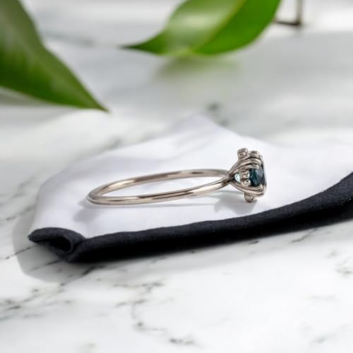 Vintage Montana Sapphire Engagement Ring White Gold Plated Prong Setting Round Montana Sapphire Solitaire Ring Wedding Jewelry Gift for Women4