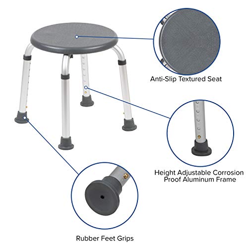 Flash Furniture Hercules Series Tool-Free And Quick Assembly, 300 Lb. Capacity, Adjustable Gray Bath & Shower Stool #TOP3