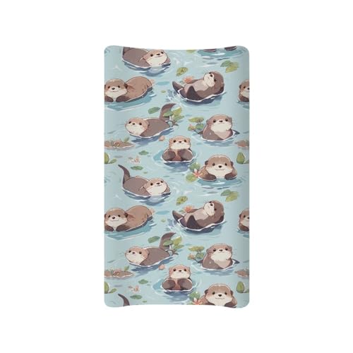 Image of Kathyboom Cute Otter Change Pad Covers Stretchy Baby Diaper Change Table Covers Reusable Baby Change Sheet Easy to Clean