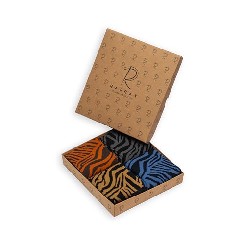 RAFRAY Premium Socks - Zebra Socks in Gift box - Crew Length - Colorful Zebra Pattern - 4 Pairs - Size US W 5-9.52