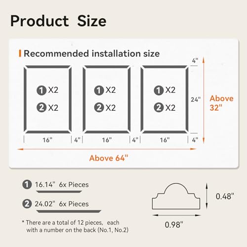 Image of Upick Peel and Stick Wainscoting Pre-Cut Wall Molding Kit, 16 inchx24 inch, 3-Frame