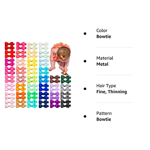 Ayesha 80 Pieces Baby Toddler Hair Clips 2'' Mini Hair Bows Fully Lined Baby Hair Barrettes Accessories For Baby Girls Infant Toddler Kids In Pairs #TOP7