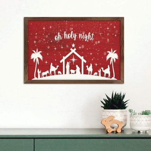 Panneau bois Oh Holy Night cadre mural décoration Jésus crèche
