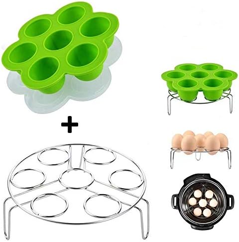 Kspowwin Silicone Egg Bites Molds With Stainless Steel Egg Steamer Rack for Instant Pot Accessories Fits Instant Pot 5 6 8 qt Pressure Cooker (Green)