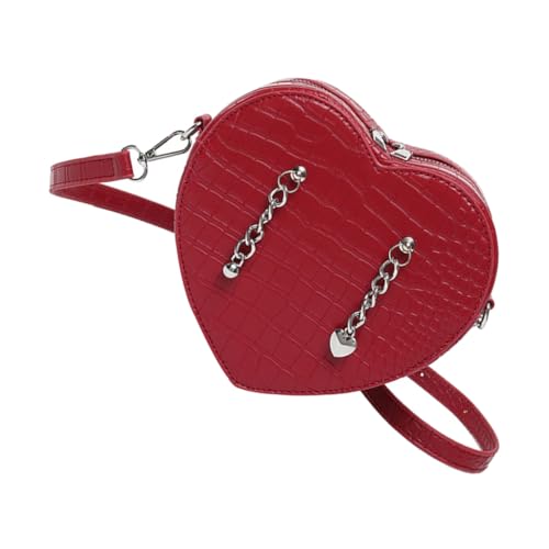 Sac à bandoulière en polyuréthane rouge avec chaîne et pompons pour femme