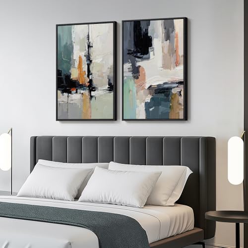 Framed Colorful Abstract Wall Art for Bedroom, Set of 2